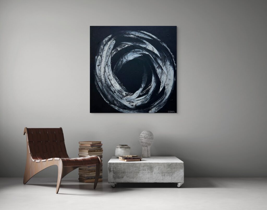 Abstract circular black and white painting, COHA collection