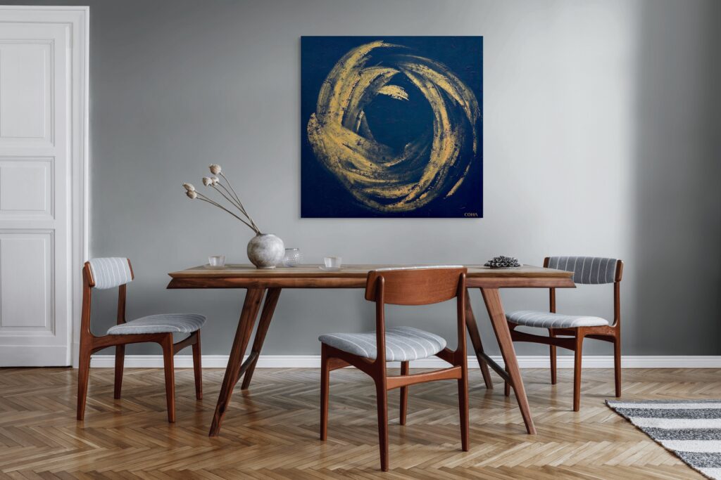 Abstract circular blue and gold painting, COHA collection