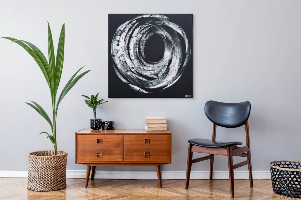 Abstract circular black and white painting, COHA collection