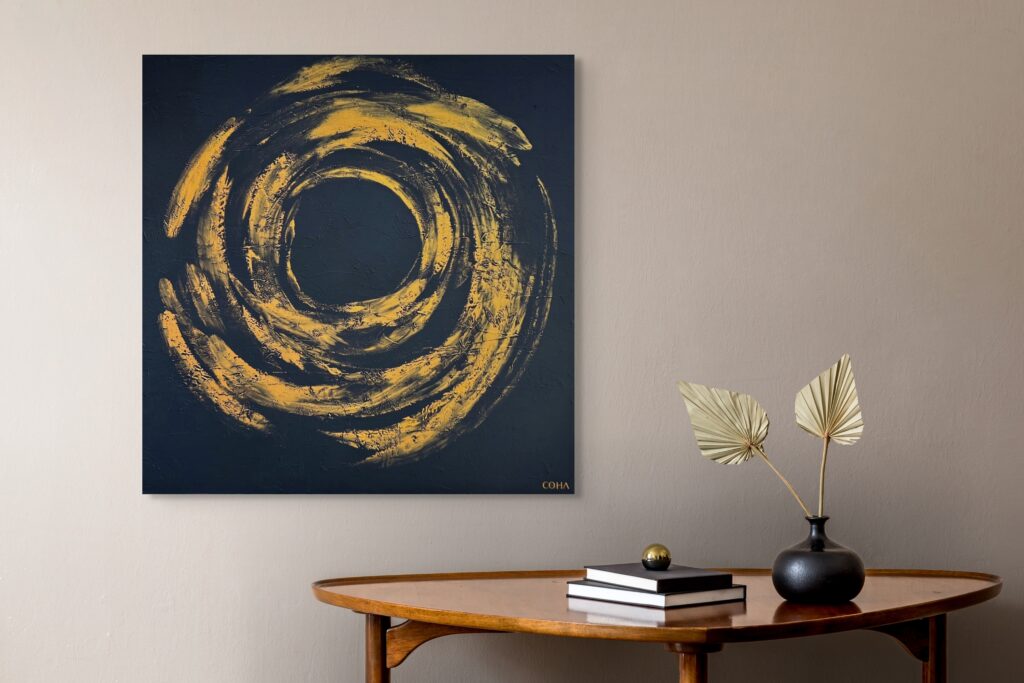 Abstract circular blue and gold painting, COHA collection